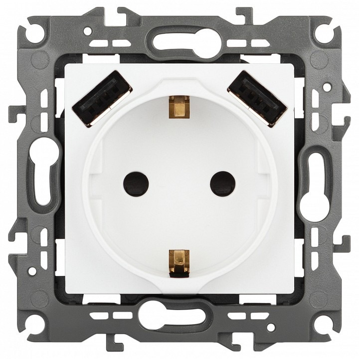 Фото Розетка с заземлением и со шторкой и 2хUSB, без рамки Эра Эра 12 12-4109-01М ER_B0065728 - интернет-магазин МегаТерем в Москве