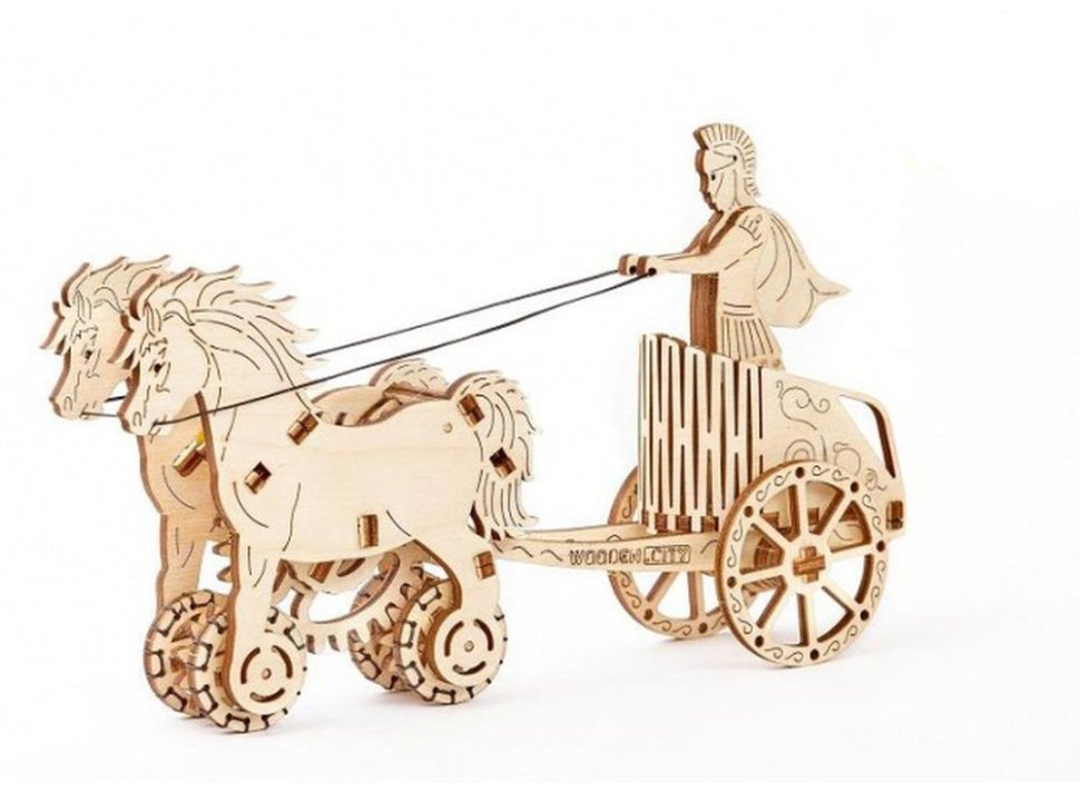 Фото Деревянный механический 3D-пазл Wooden City Римская колесница (WR301) - интернет-магазин МегаТерем в Москве