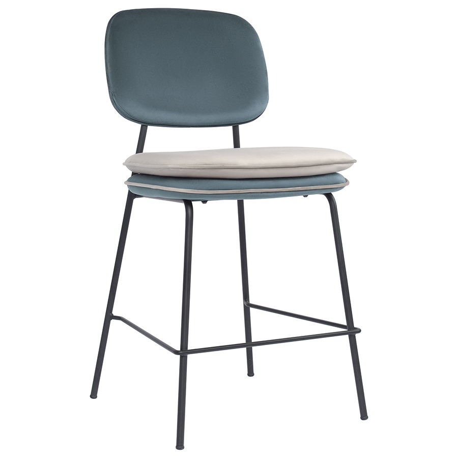 Фото Стул полубарный с контрастным кантом pea, велюр, сине-зеленый/бежевый (77100) - интернет-магазин МегаТерем в Москве