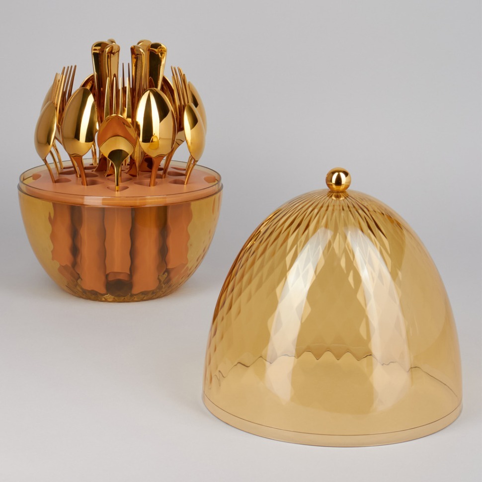 Фото Набор столовых приборов на вращающейся подставке, 24пр., сталь 18/10, пвд покрытие Agness (922-023) - интернет-магазин МегаТерем в Москве