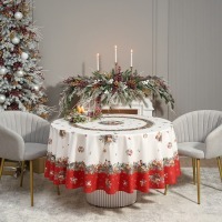 Скатерть круглая "морозко.снегири" 220см ,красный, 100% хлопок, твил, с пропиткой Lefard (850-745-24)