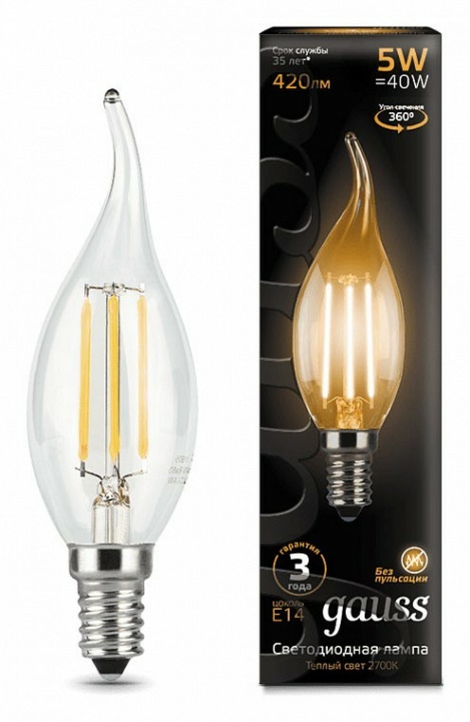 Фото Лампа светодиодная Gauss LED Filament E14 5Вт 2700K 104801105 GA_104801105 - интернет-магазин МегаТерем в Москве