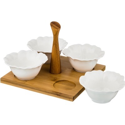 Менажница 4 секции lefard на дерев. подставке с ручкой 21*21*5 см (474-040) 