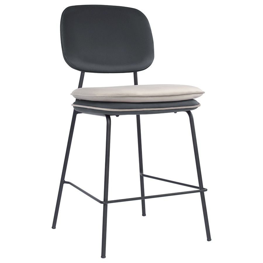 Фото Стул полубарный с контрастным кантом pea, велюр, темно-серый/бежевый (77101) - интернет-магазин МегаТерем в Москве