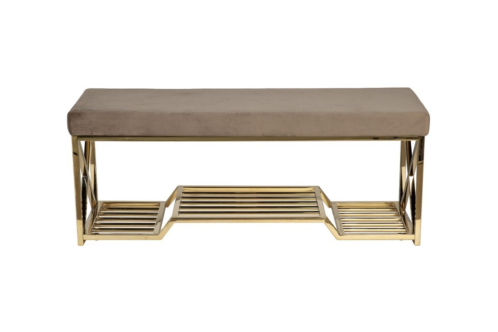Фото Банкетка велюр серо-бежевый, золото 120*40*47см (TT-00014000) - интернет-магазин МегаТерем в Москве