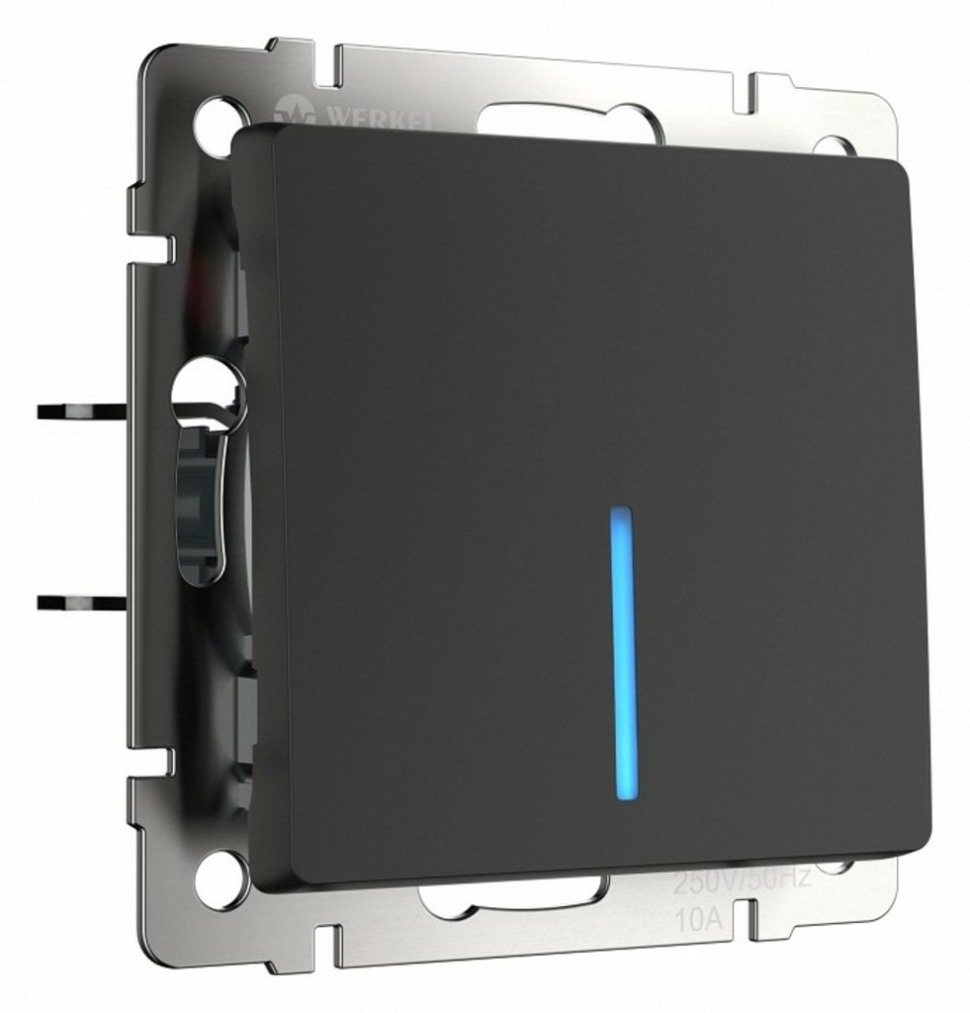 Фото Выключатель проходной одноклавишный с подсветкой без рамки Werkel черный матовый W1112108 WRK_a051609 - интернет-магазин МегаТерем в Москве