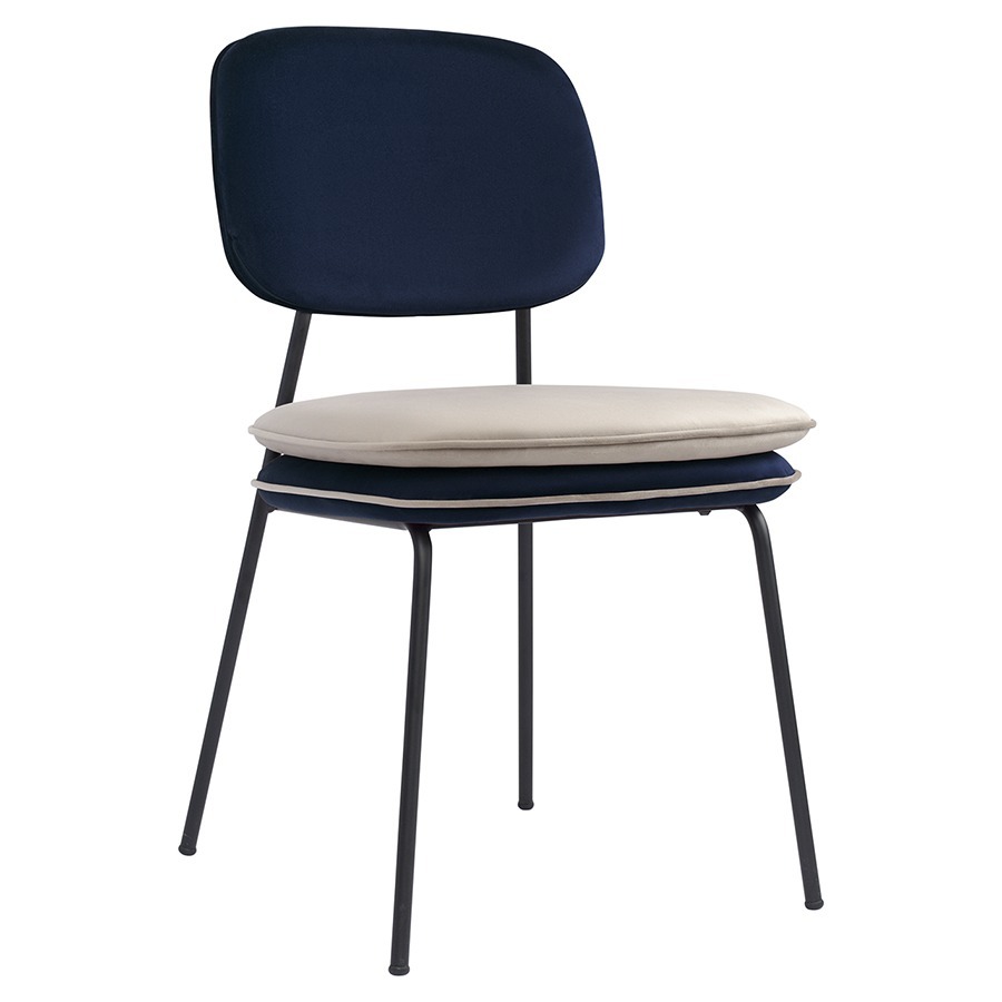 Фото Стул с контрастным кантом pea, велюр, темно-синий/бежевый (77102) - интернет-магазин МегаТерем в Москве