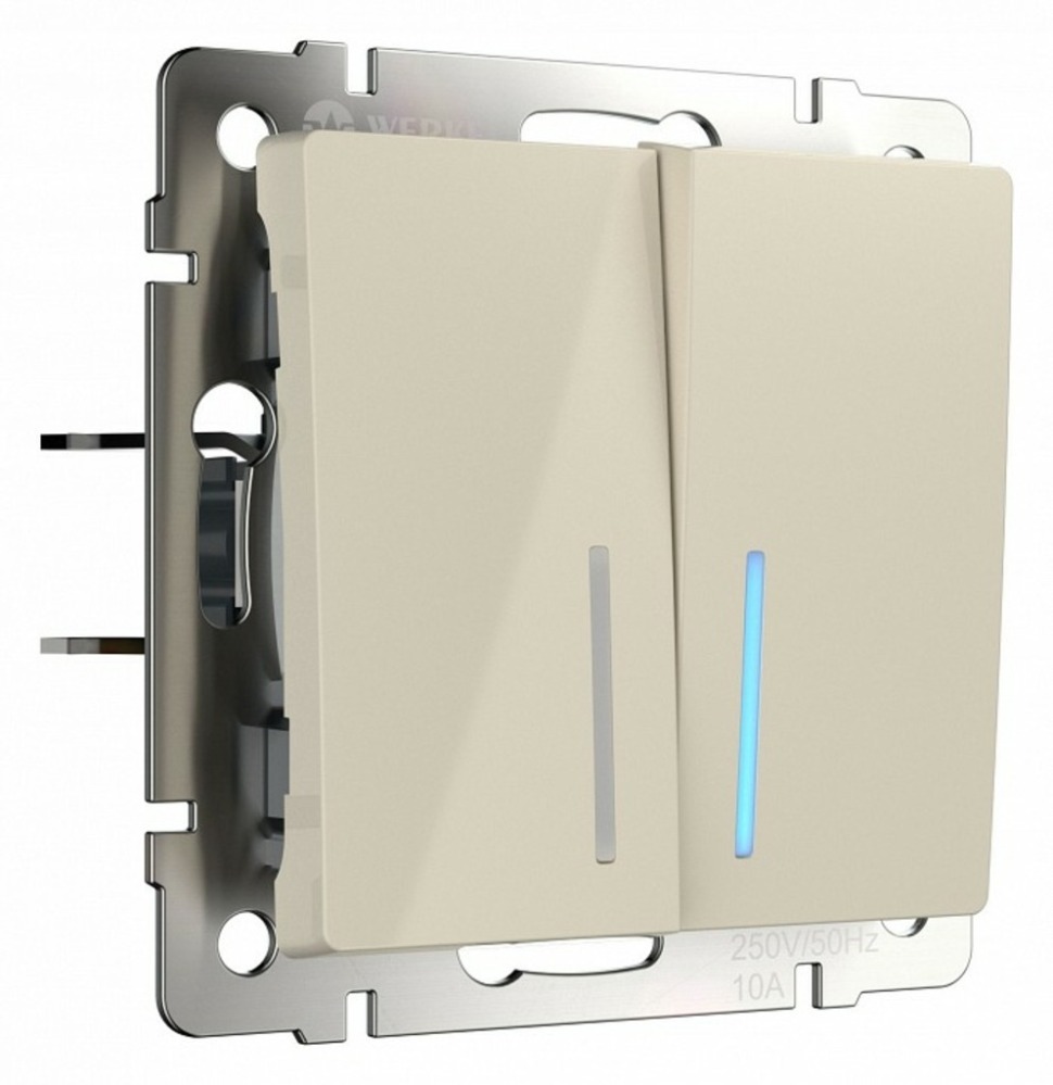 Фото Выключатель проходной двухклавишный с подсветкой без рамки Werkel слоновая кость W1120103 WRK_a051471 - интернет-магазин МегаТерем в Москве