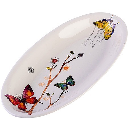 Фото Блюдо сервировочное 28,2х14,5х3,5см Бабочки в саду LORAINE (60134) - интернет-магазин МегаТерем в Москве