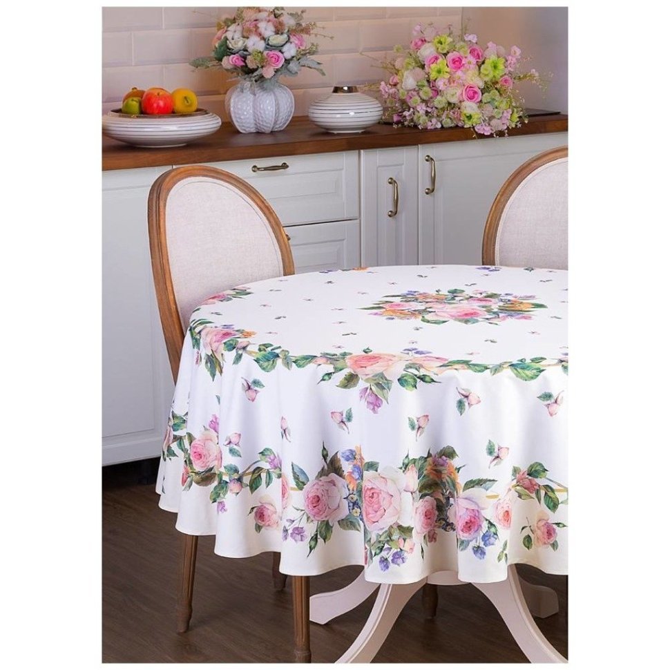 Фото Скатерть круглая винтаж d185см ,кремовый, 100% хлопок,твил пропитка Lefard (850-714-23) - интернет-магазин МегаТерем в Москве