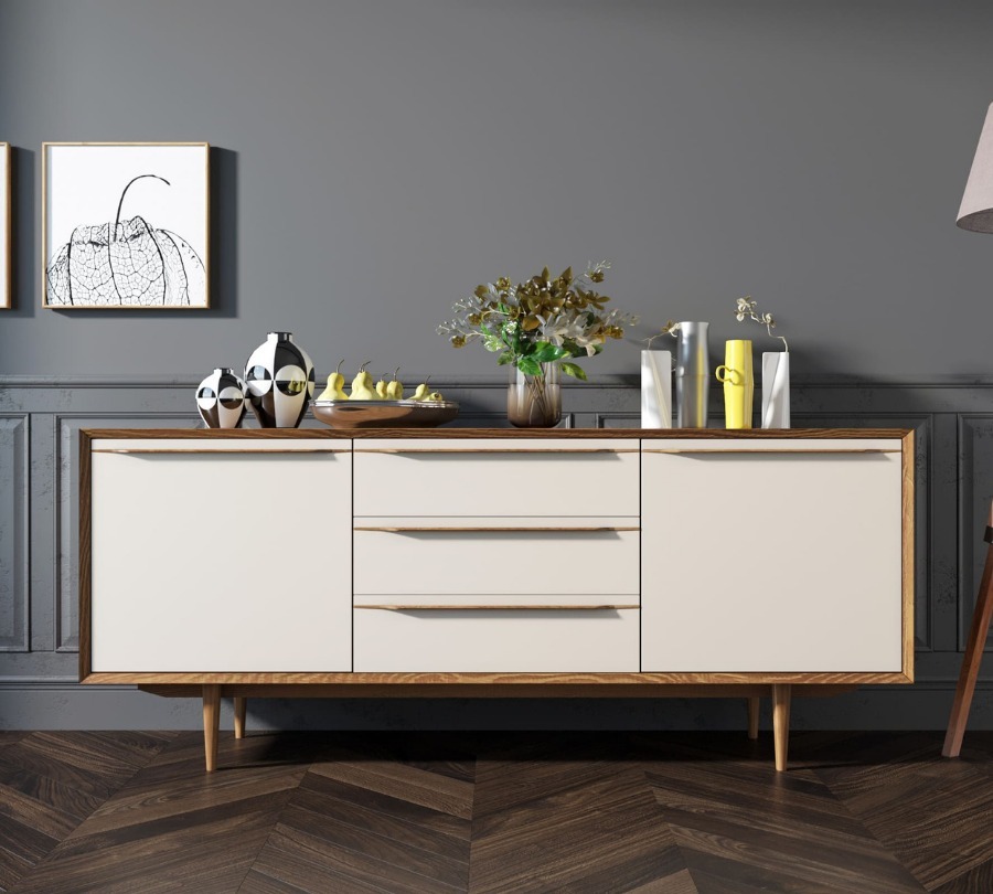 Фото Комод Bruni white с тремя ящиками и дверками арт BR-03WH-ET - интернет-магазин МегаТерем в Москве