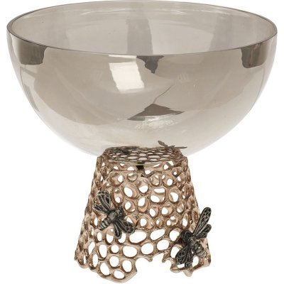 Блюдо декор."Соты" стекло черн./мет.зол. d.26*h21.5см (TT-00005361)