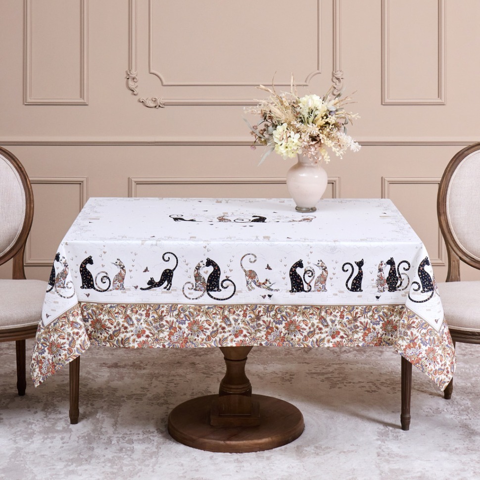 Фото Скатерть  парижские коты 110х140см ,белый ,100% хлопок ,твил с пропиткой Lefard (850-746-20) - интернет-магазин МегаТерем в Москве