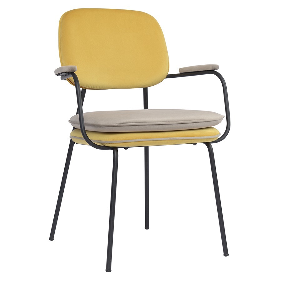 Фото Стул с подлокотниками и контрастным кантом pea, велюр, желтый/бежевый (77104) - интернет-магазин МегаТерем в Москве