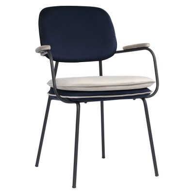 Стул с подлокотниками и контрастным кантом pea, велюр, темно-синий/бежевый (77106)