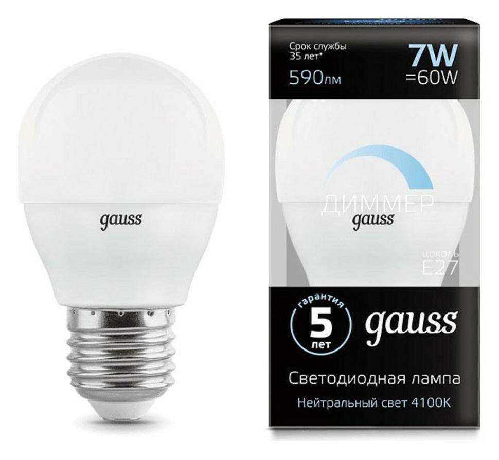 Фото Лампа светодиодная Gauss LED Globe-dim E27 7Вт 4100K 105102207-D GA_105102207-D - интернет-магазин МегаТерем в Москве