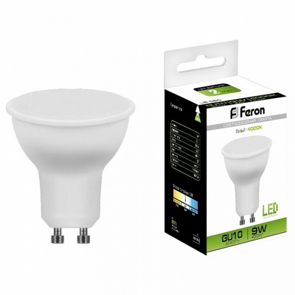 Фото Лампа светодиодная Feron LB-560 GU10 9Вт 4000K 25843 FE_25843 - интернет-магазин МегаТерем в Москве