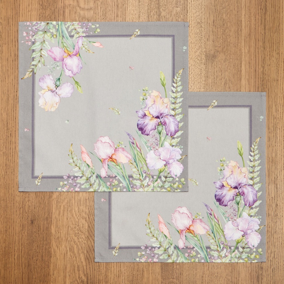 Фото Набор салфеток из 2-х шт ирисы,40х40см, 100% хлопок,серый,твил, Lefard (850-755-8) - интернет-магазин МегаТерем в Москве