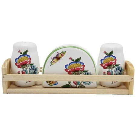 Фото Набор для специй на подставке + салфетница Летний букет LORAINE (30797) - интернет-магазин МегаТерем в Москве