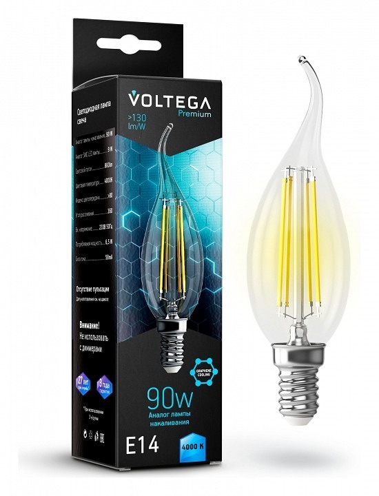 Фото Лампа светодиодная Voltega Candle wind 9W Graphene E14 7Вт 4000K 7133 VLG_7133 - интернет-магазин МегаТерем в Москве