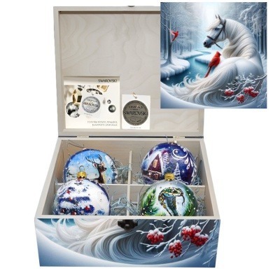 Фото Новогодний набор на 4 шара Хрустальное утро с кристаллами Swarovski (2571) - интернет-магазин МегаТерем в Москве