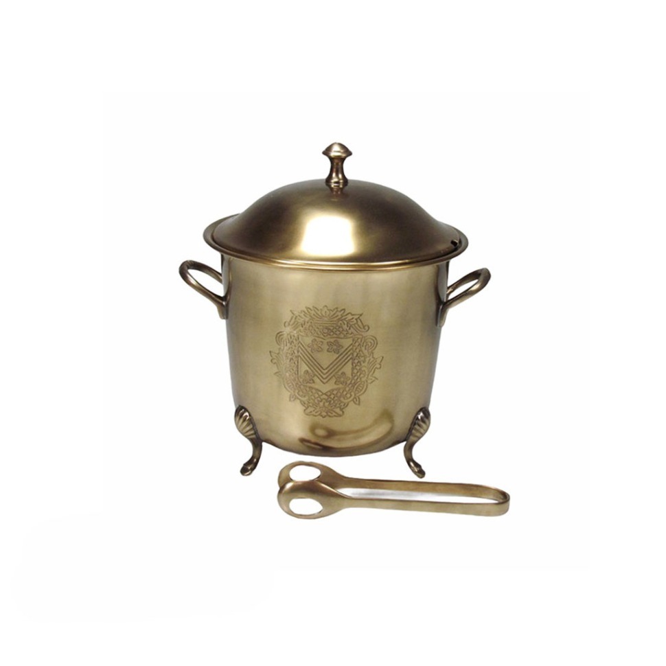 Фото Емкость для льда с щипцами 10650-S-NIC/AB, латунь, Antique brass, ROOMERS TABLEWARE - интернет-магазин МегаТерем в Москве