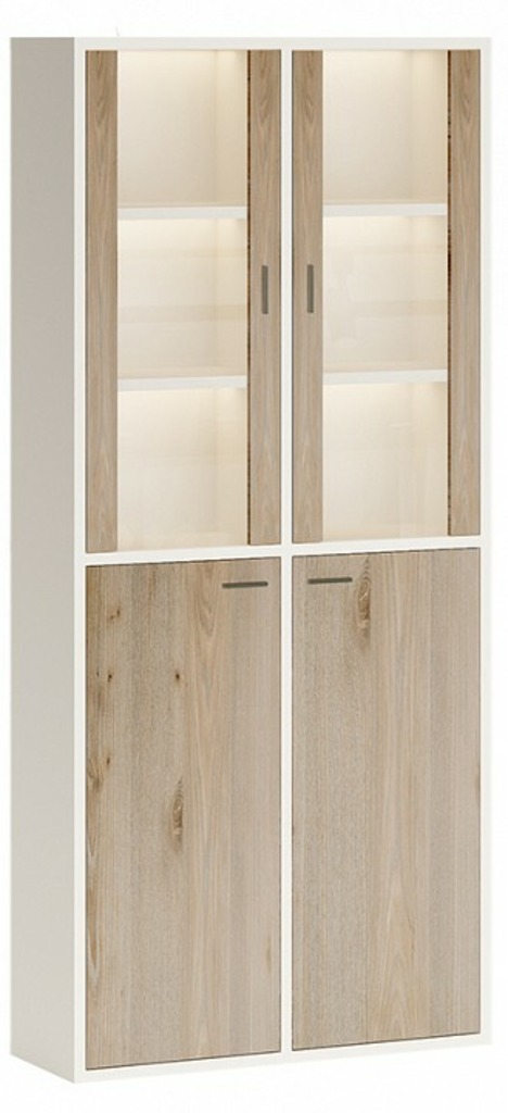 Фото Шкаф-витрина Домино СУ(ш2в2)+2ФС+2ФГ MER_SUsh2v2-2FS-2FG-BEN-belyj-nelson - интернет-магазин МегаТерем в Москве