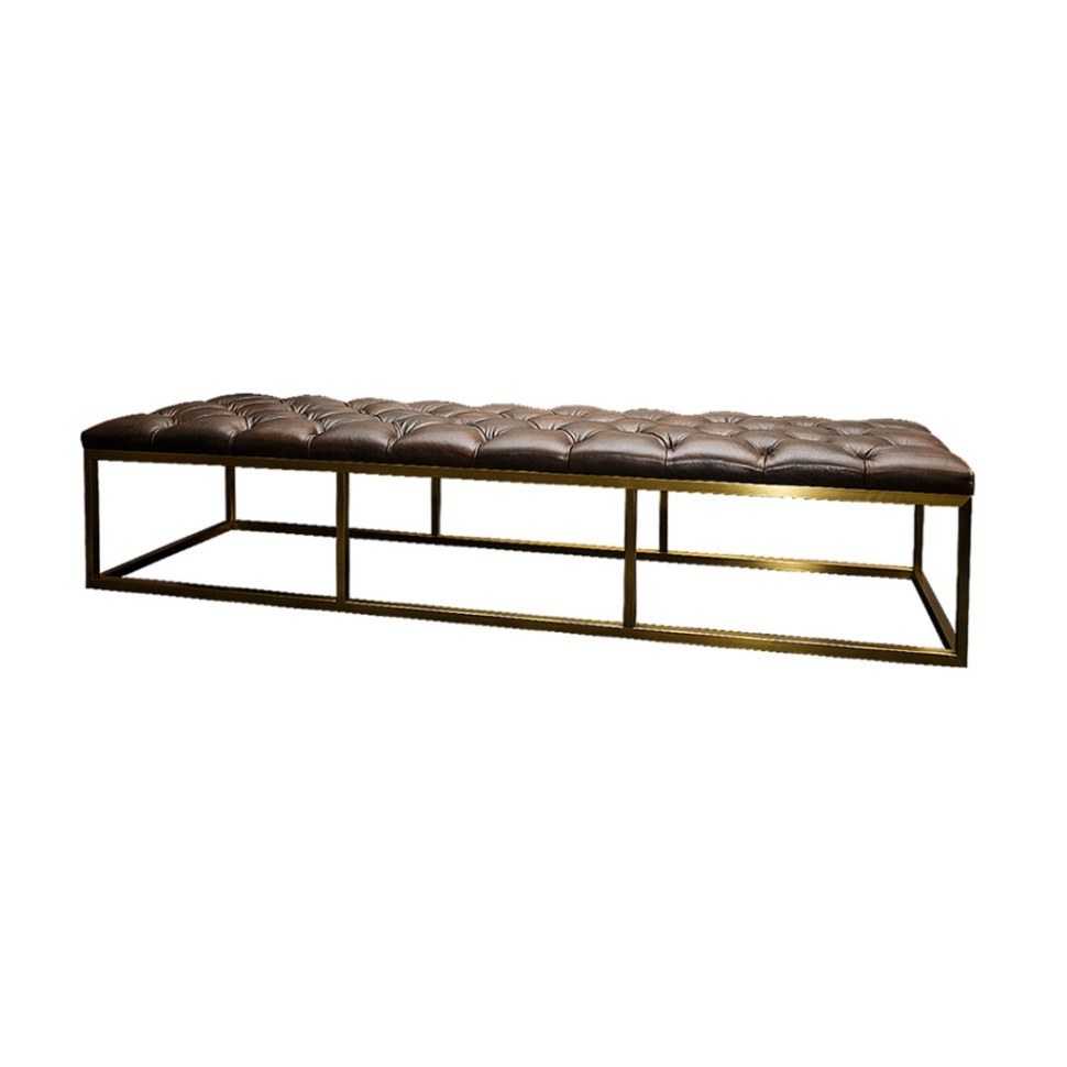Фото Скамья S0173-ST/GM#B24, каркас нержавеющая сталь, обивка кожа, black/matte gold, ROOMERS FURNITURE - интернет-магазин МегаТерем в Москве