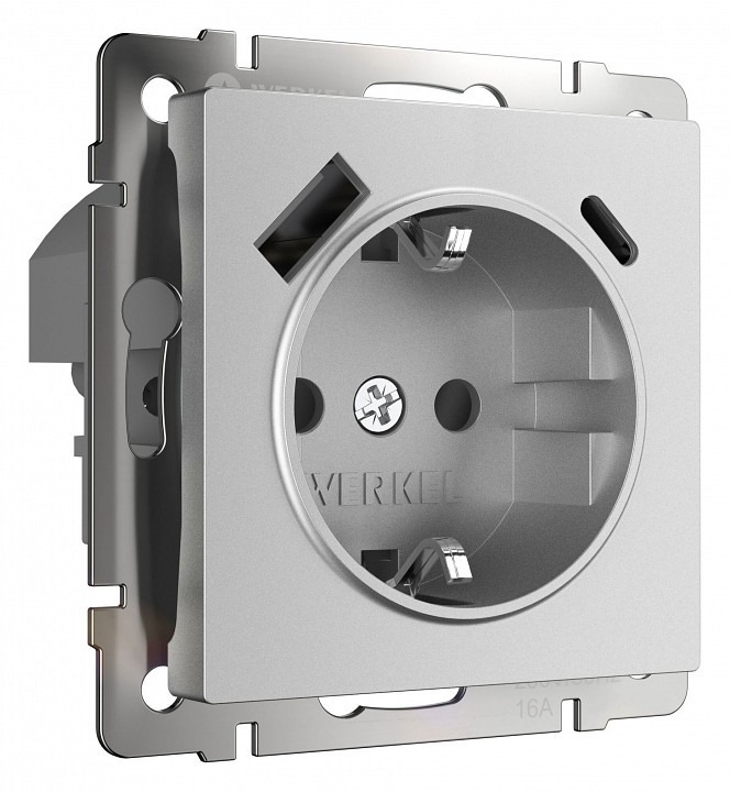 Фото Розетка с заземлением и со шторками и USB Werkel серебряный матовый W1171765 WRK_a063618 - интернет-магазин МегаТерем в Москве