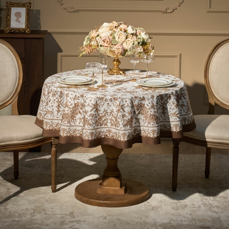 Фото Скатерть круглая  royal garden 150 см,белый ,100% хлопок ,твил с пропиткой Lefard (850-754-24) - интернет-магазин МегаТерем в Москве