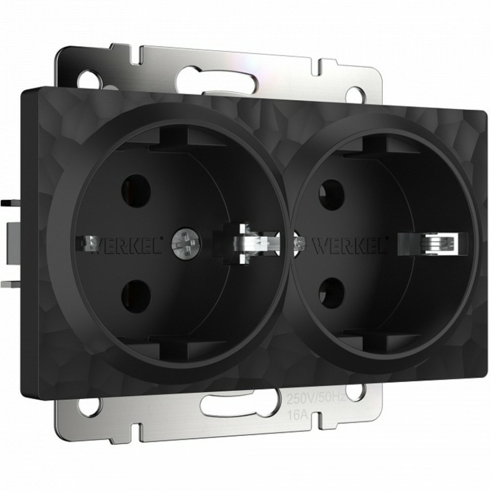 Фото Розетка двойная с заземлением, без рамки Werkel Hammer черный W1272008 WRK_a052050 - интернет-магазин МегаТерем в Москве
