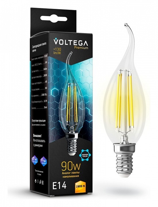 Фото Лампа светодиодная Voltega Candle wind 9W Graphene E14 7Вт 2800K 7132 VLG_7132 - интернет-магазин МегаТерем в Москве