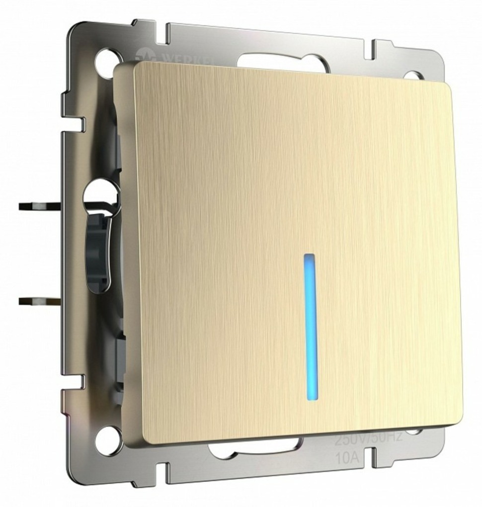 Фото Выключатель проходной одноклавишный с подсветкой без рамки Werkel шампань рифленый W1112110 WRK_a051412 - интернет-магазин МегаТерем в Москве