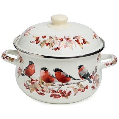 Кастрюля agness эмалированная с эмал.крышкой серия "снегири", 3.6 л, 22*13 см (934-748) 