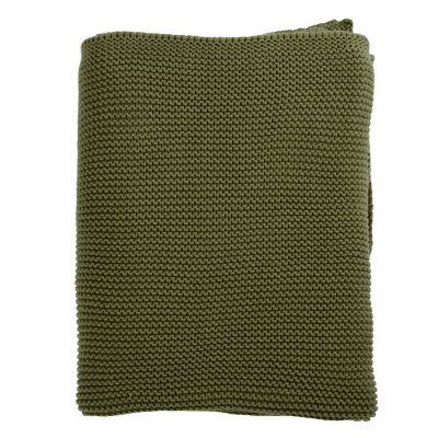 Плед из хлопка жемчужной вязки оливкового цвета из коллекции essential, 130х180 см (74413)