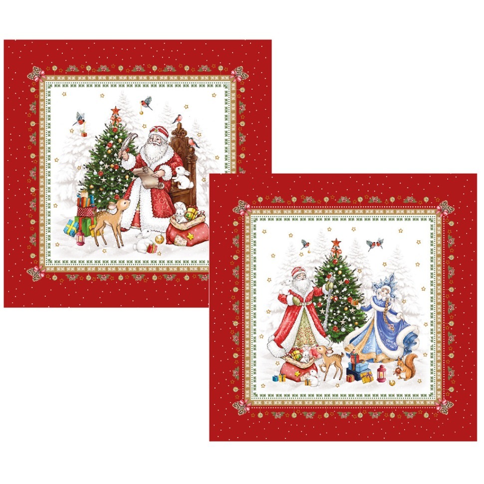 Фото Набор салфеток из 2-х шт с новым годом,40х40см, 100% хлопок,красный,твил, Lefard (850-763-8) - интернет-магазин МегаТерем в Москве