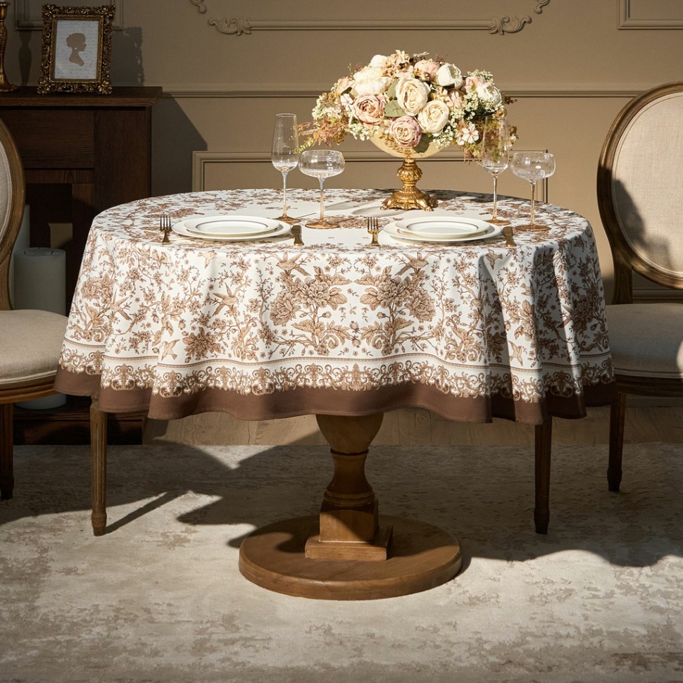 Фото Скатерть овальная  royal garden 140х180см ,белый ,100% хлопок ,твил с пропиткой (850-754-25)  - интернет-магазин МегаТерем в Москве