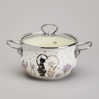 Кастрюля agness эмалированная со стеклянной крышкой серия "lavander cats", 2,8 л диа. 20см (943-077) 