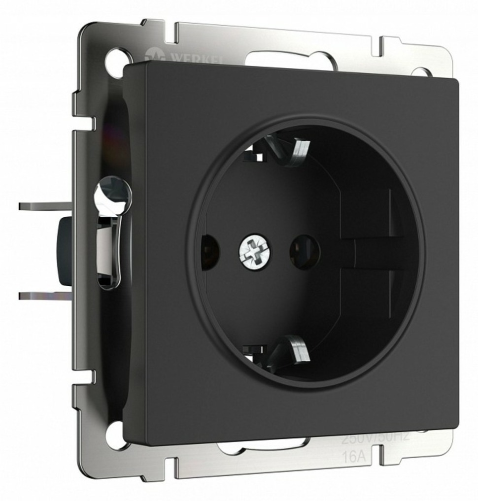 Фото Розетка с заземлением и со шторками, без рамки Werkel черный матовый W1171108 WRK_a051622 - интернет-магазин МегаТерем в Москве