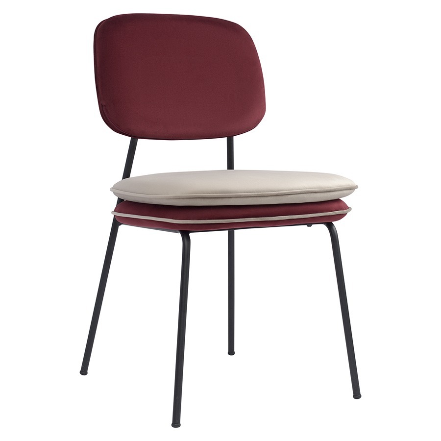 Фото Стул с контрастным кантом pea, велюр, бордовый/бежевый (77291) - интернет-магазин МегаТерем в Москве