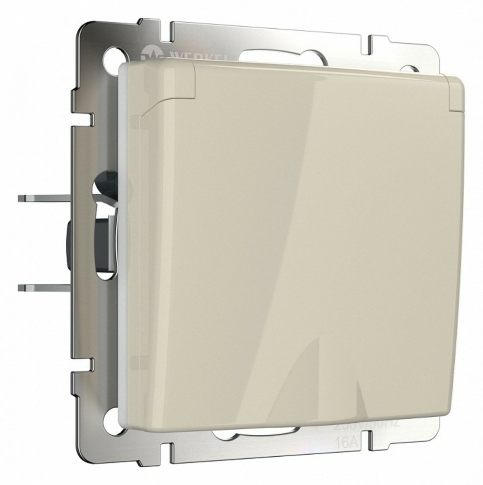 Фото Розетка влагозащищенная с заземлением и со шторками, без рамки с крышкой Werkel слоновая кость W1171203 WRK_a051491 - интернет-магазин МегаТерем в Москве