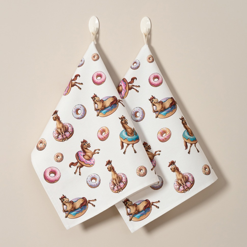 Фото Набор полотенец из 2шт лошадь в пончиках,белый,40х60см твил,100% хлопок Lefard (850-756-61) - интернет-магазин МегаТерем в Москве