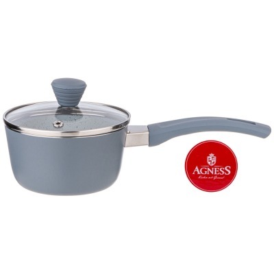 Ковшик agness "арктик" антип. покр. ручка soft touch  и стекл. крышкой 600 мл 12*6 см (906-250) 