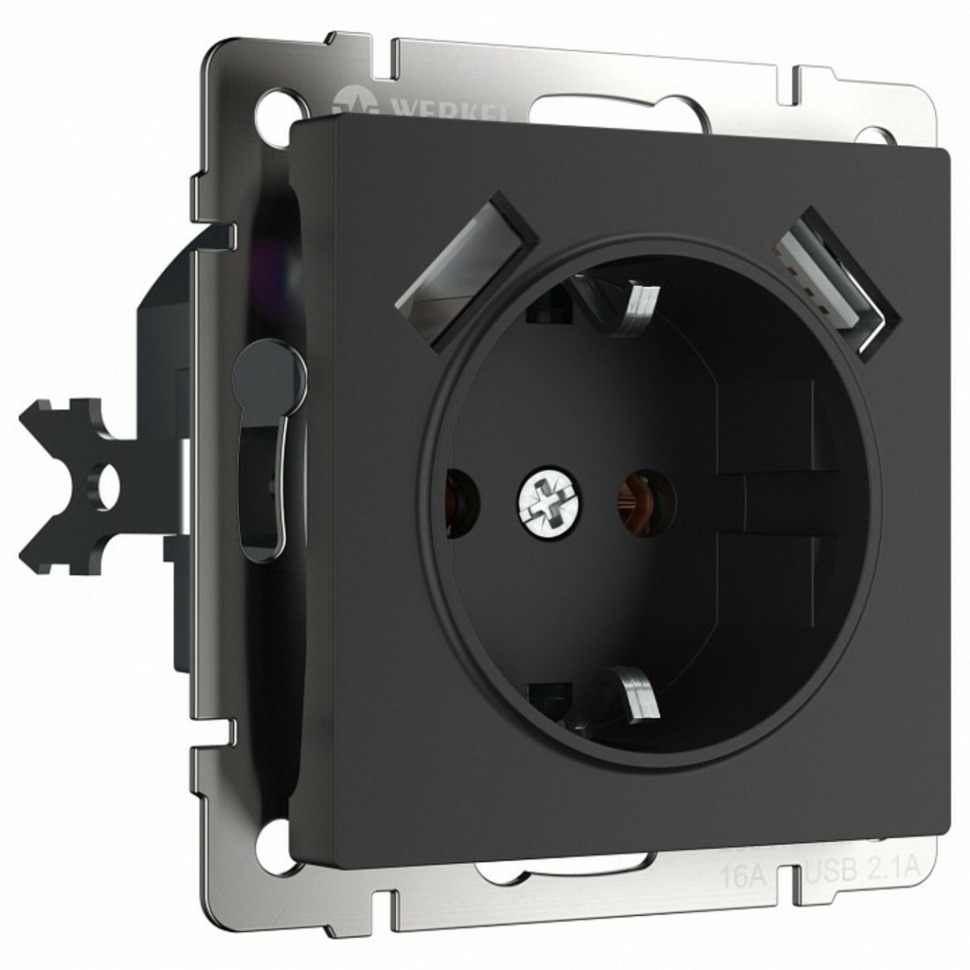 Фото Розетка с заземлением и со шторками и 2хUSB, без рамки Werkel черный матовый W1171508 WRK_a051617 - интернет-магазин МегаТерем в Москве