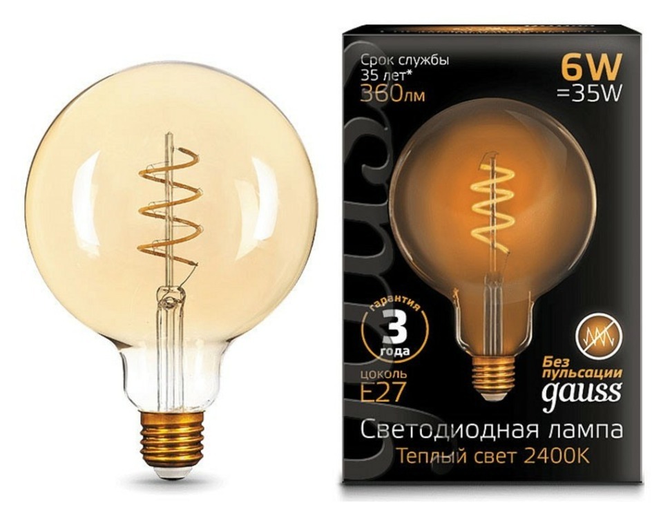 Фото Лампа светодиодная Gauss LED Filament Flexible E27 6Вт 2400K 158802008 GA_158802008 - интернет-магазин МегаТерем в Москве