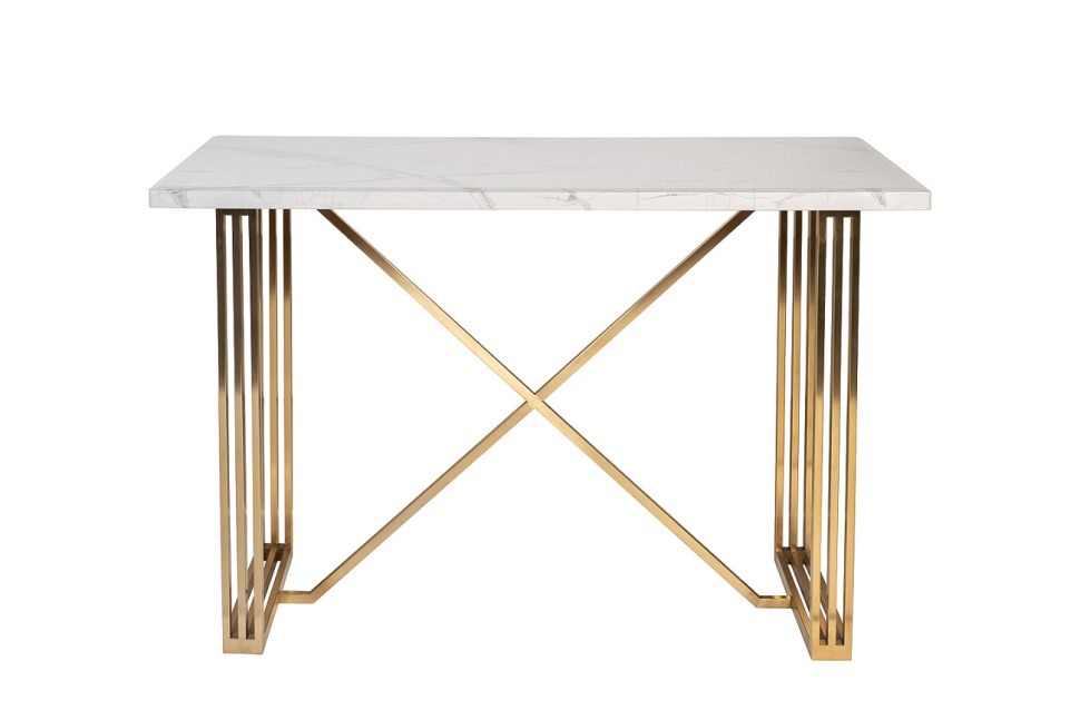 Фото Стол-консоль белый / браш.золото 140*75*91,5см (TT-00014500) - интернет-магазин МегаТерем в Москве