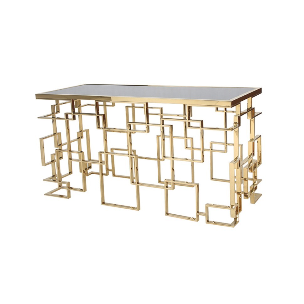 Фото Консоль Z0266, стекло, нержавеющая сталь, black/matte gold, ROOMERS FURNITURE - интернет-магазин МегаТерем в Москве