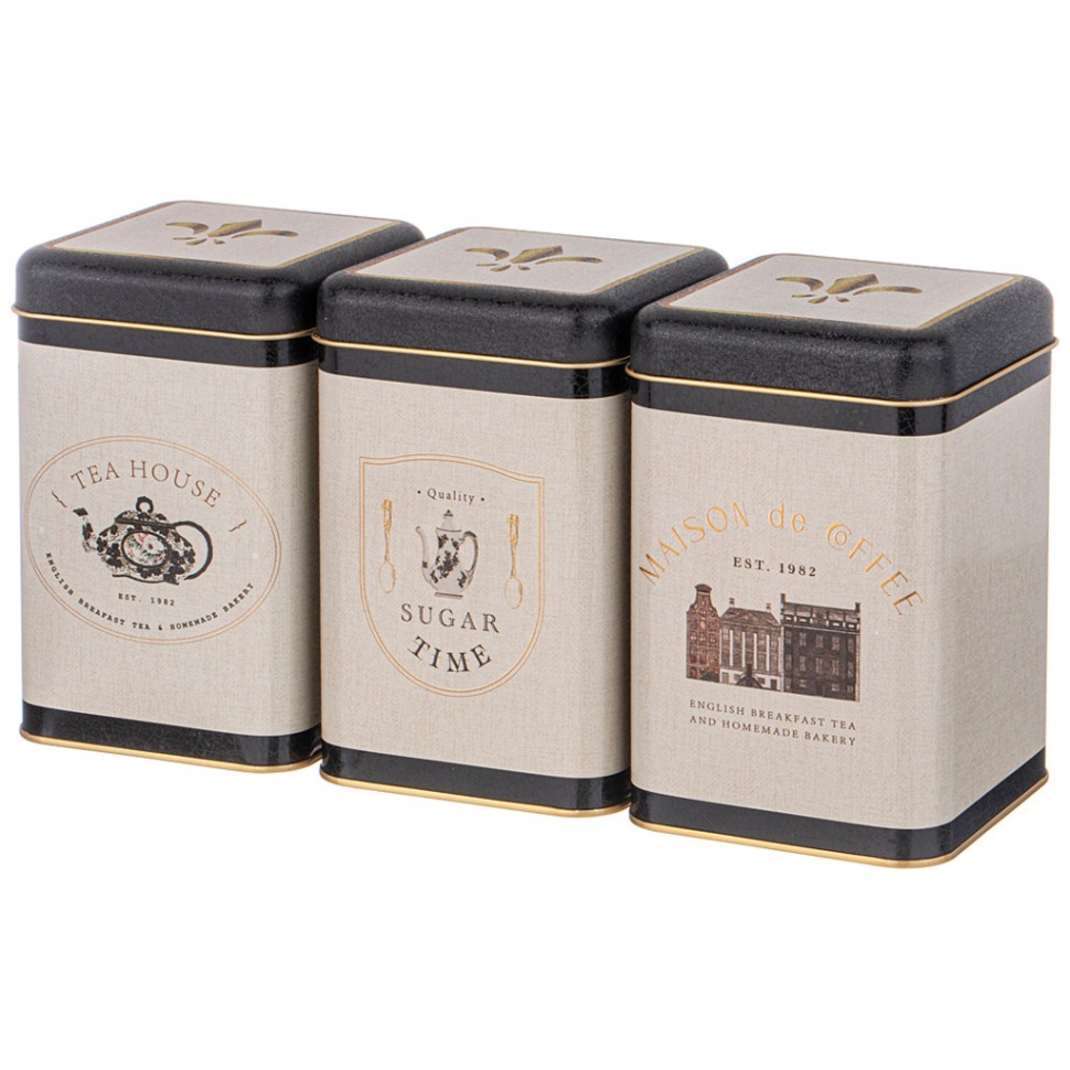 Фото Набор емкостей для хранения english breakfast из 3-х штук, 10,5х10,5х16 см, 1,7л Agness (949-063) - интернет-магазин МегаТерем в Москве