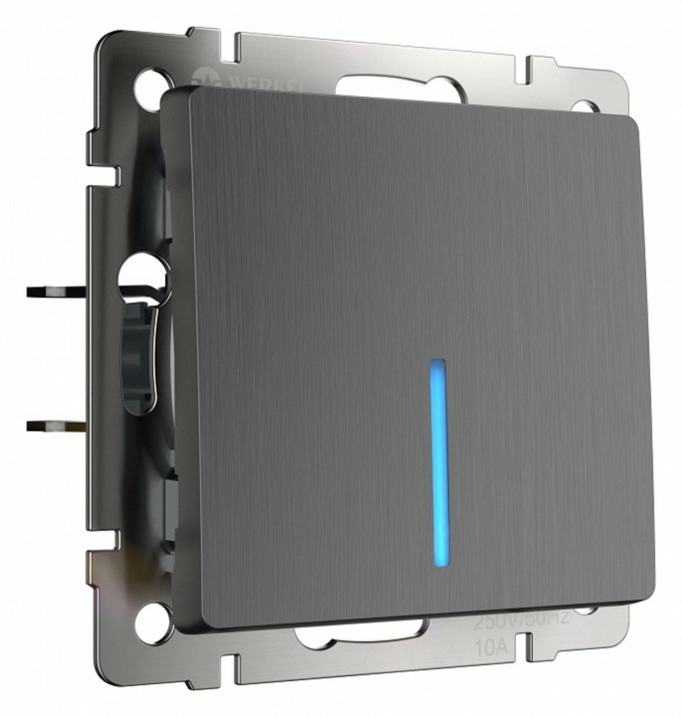 Фото Выключатель проходной одноклавишный с подсветкой без рамки Werkel графит рифленый W1112104 WRK_a051687 - интернет-магазин МегаТерем в Москве