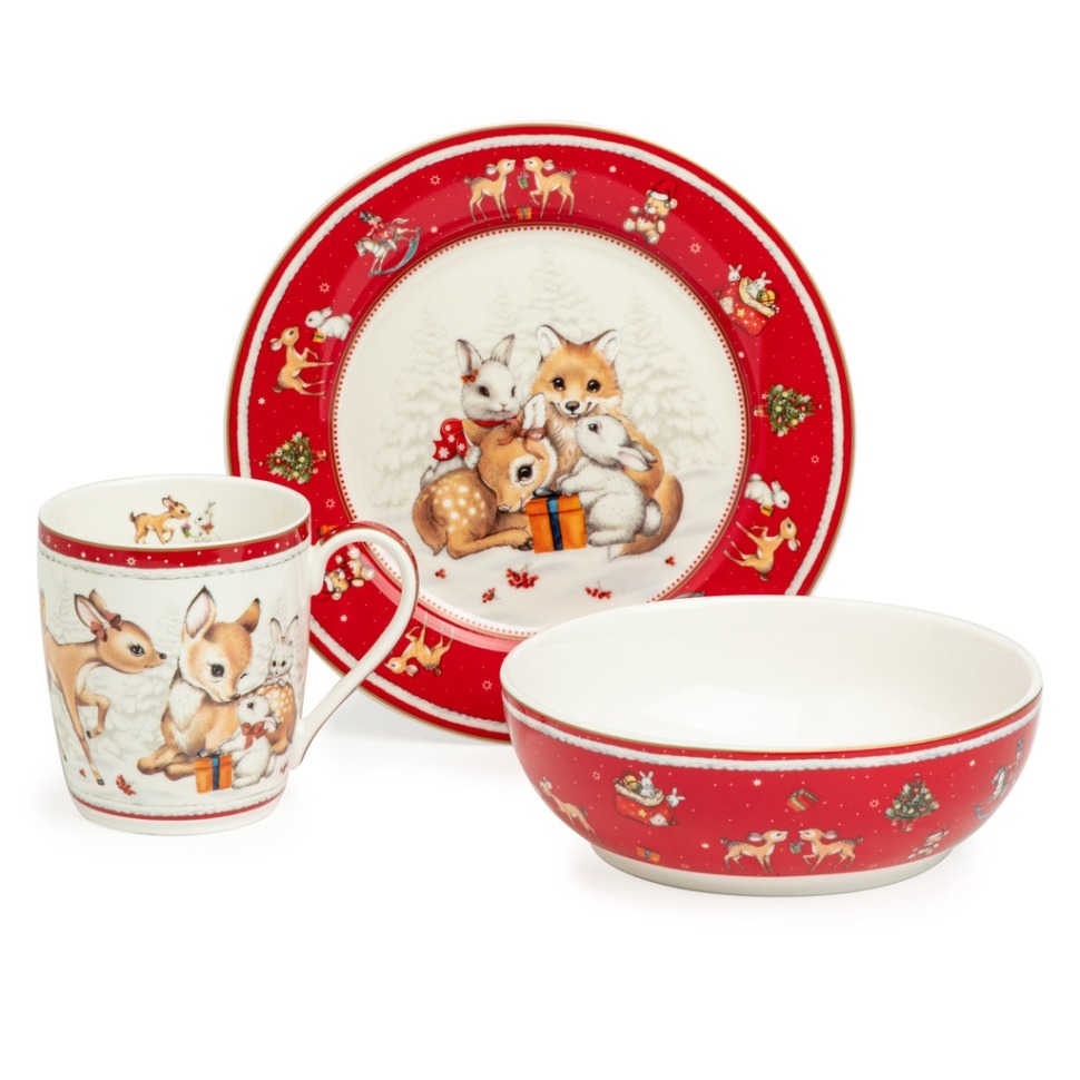 Фото Набор посуды lefard c новым годом 3 пр.: салатник 800 мл, тарелка 19 см, кружка 400 мл (85-2082)  - интернет-магазин МегаТерем в Москве